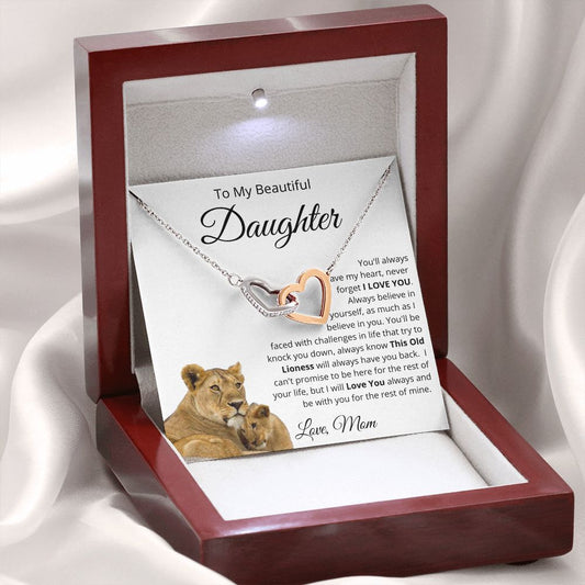 My Beautiful Daughter Love Mom/Interlocking Heart Necklace